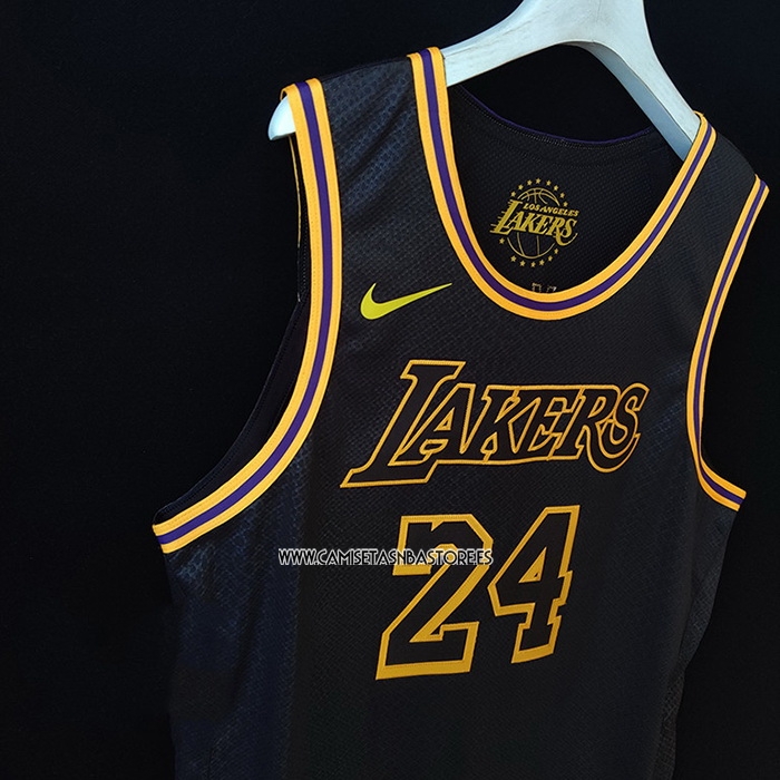 Kobe Bryant NO 24 Camiseta Los Angeles Lakers Black Mamba Autentico Negro